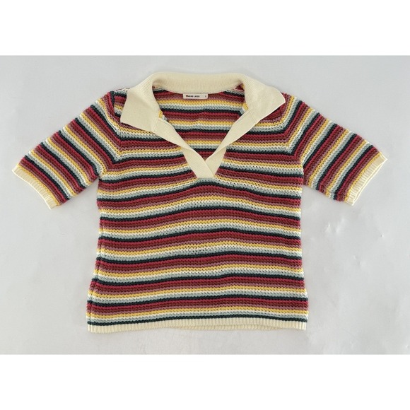 Marine Layer Spencer Polo Sweater Sz Small Cotton Sustainable Rainbow Hippie - Picture 3 of 10